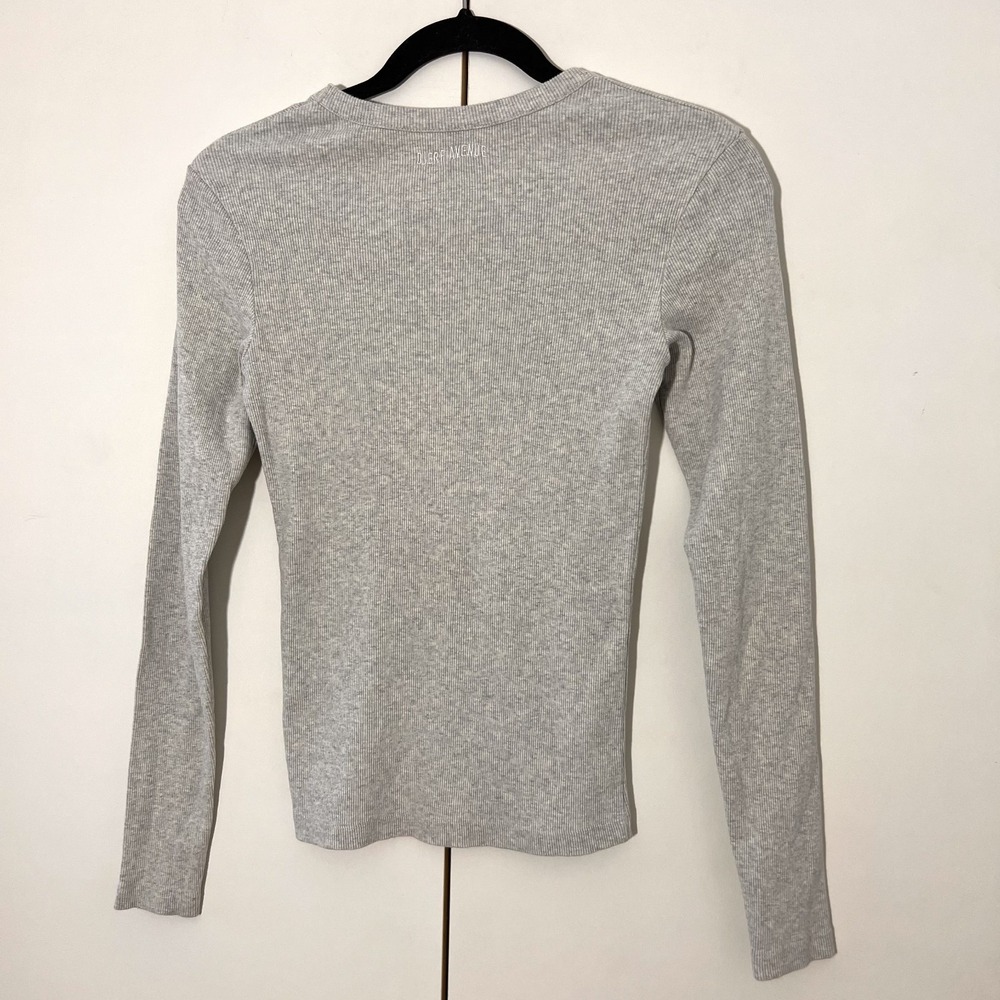 Djerf Avenue Daily Ribbed Long Sleeve Top Small Grey Organic Cotton Luxury Basic